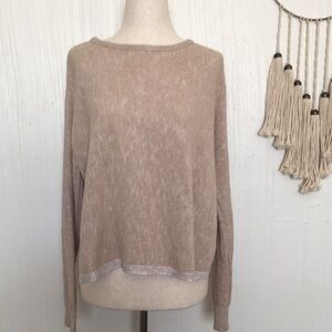 Eileen Fisher organic linen cotton knit sweater XXS tan white drop shoulder